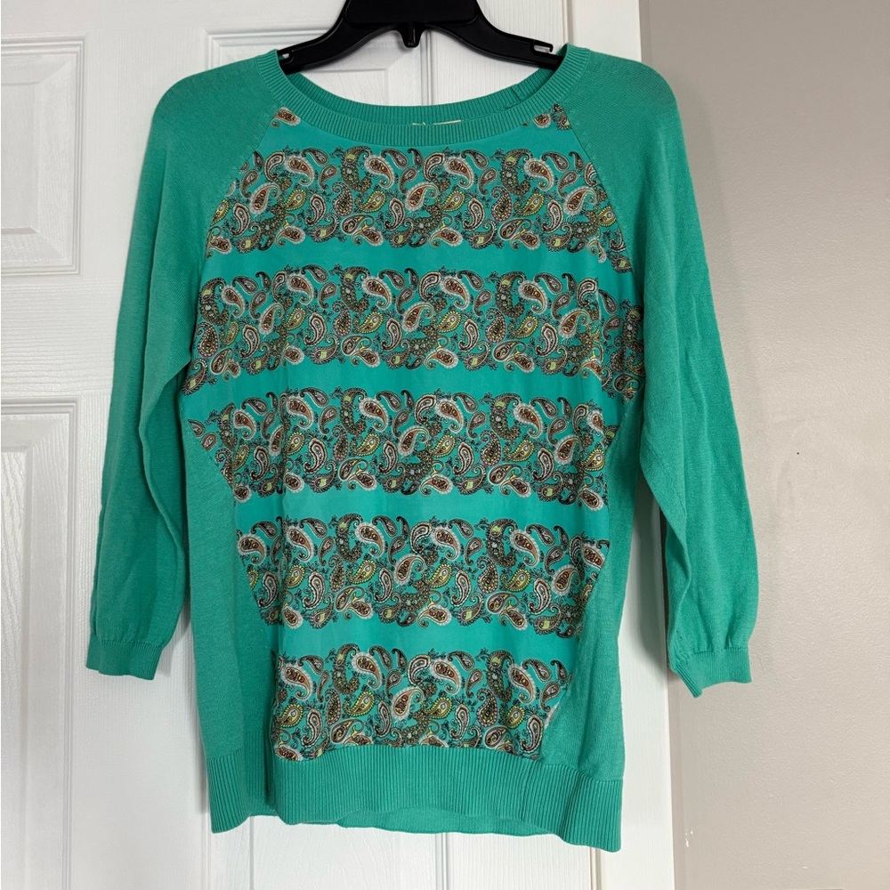 Anthropologie MOTH Teal Paisley Sweater